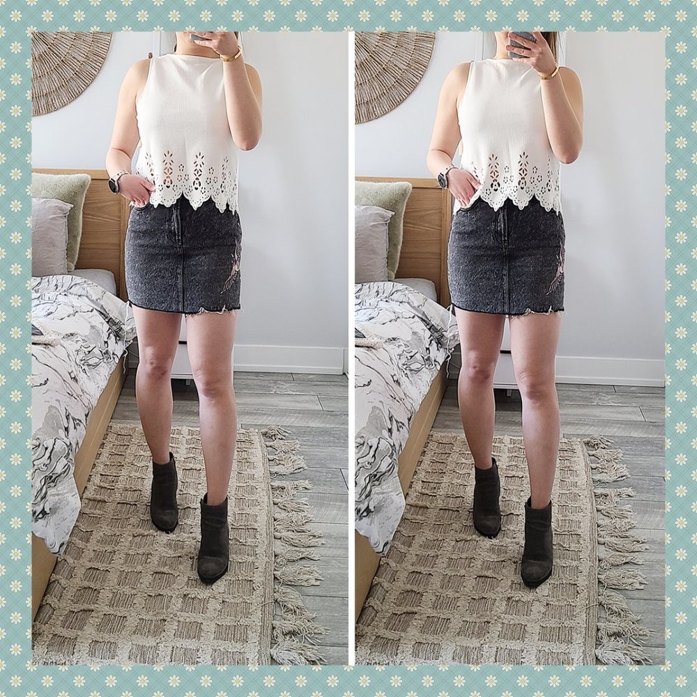 All Saints Embroidered Denim Skirt